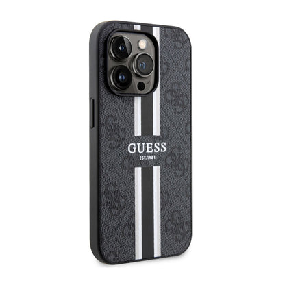 Guess 4G Printed Stripes MagSafe – dėklas skirtas iPhone 14 Pro (Juoda)