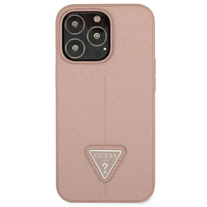 Guess Saffiano Triangle Logo dėklas – dėklas, skirtas iPhone 13 Pro (rožinis)