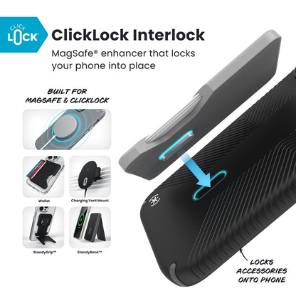 Speck Presidio2 Grip ClickLock ir MagSafe dėklas, skirtas iPhone 17 Pro Max (juoda / pilka / balta)