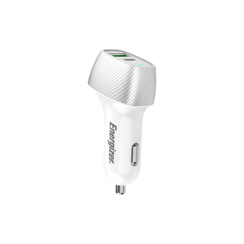 Energizer Ultimate - USB-C ir USB-A 38W PD + QC3.0 automobilinis įkroviklis (baltas / sidabrinis)