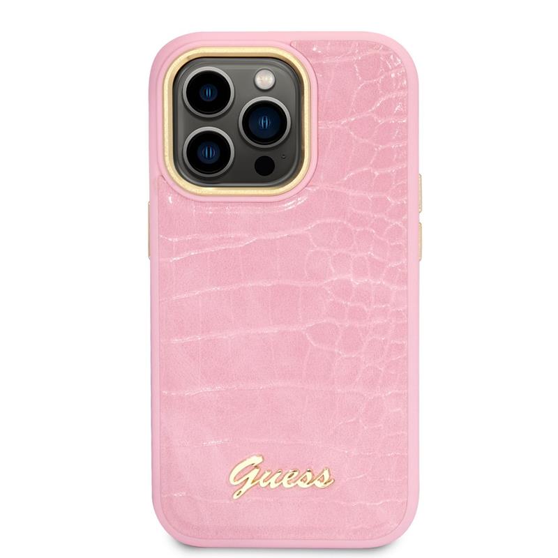 Guess Croco Collection – dėklas iPhone 14 Pro (rožinis)