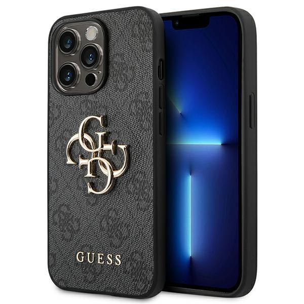 Guess 4G dėklas su dideliu metaliniu logotipu iPhone 14 Pro Max (Pilka)