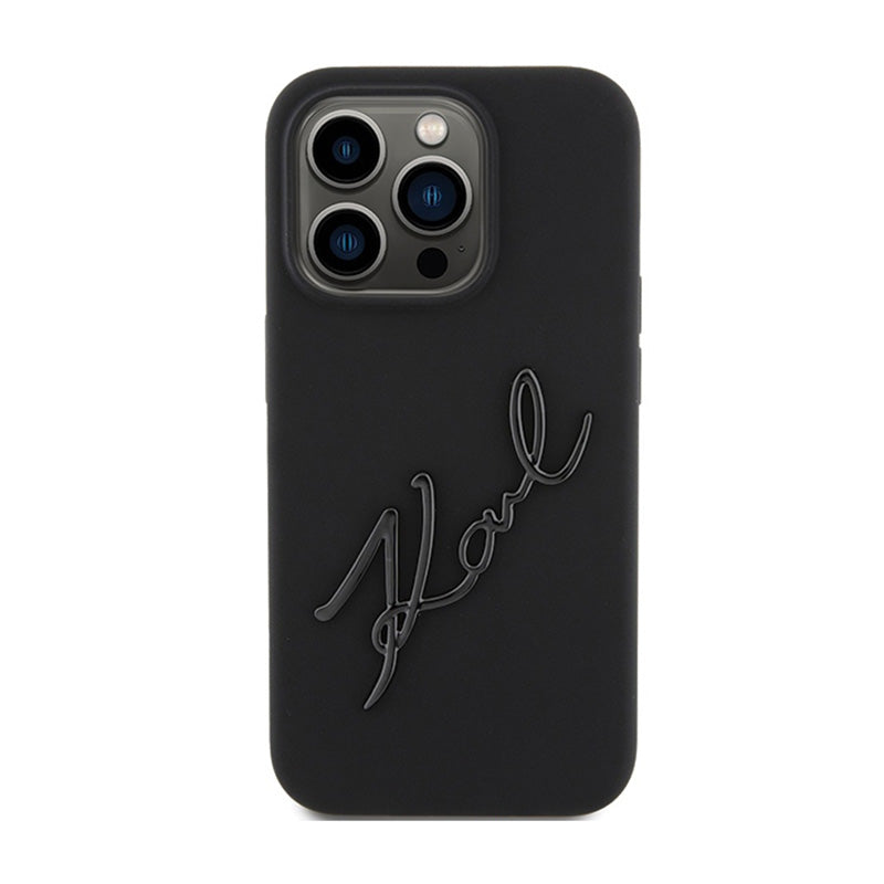 Karl Lagerfeld Silikoninis Karl Script – „iPhone 15 Pro“ dėklas (Juodas)
