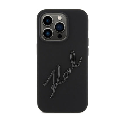 Karl Lagerfeld Silikoninis Karl Script – „iPhone 15 Pro“ dėklas (Juodas)