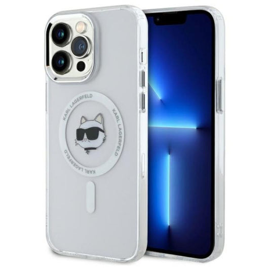 Karl Lagerfeld IML Metal Choupette Head MagSafe - dėklas, skirtas iPhone 14 Pro Max (Balta)