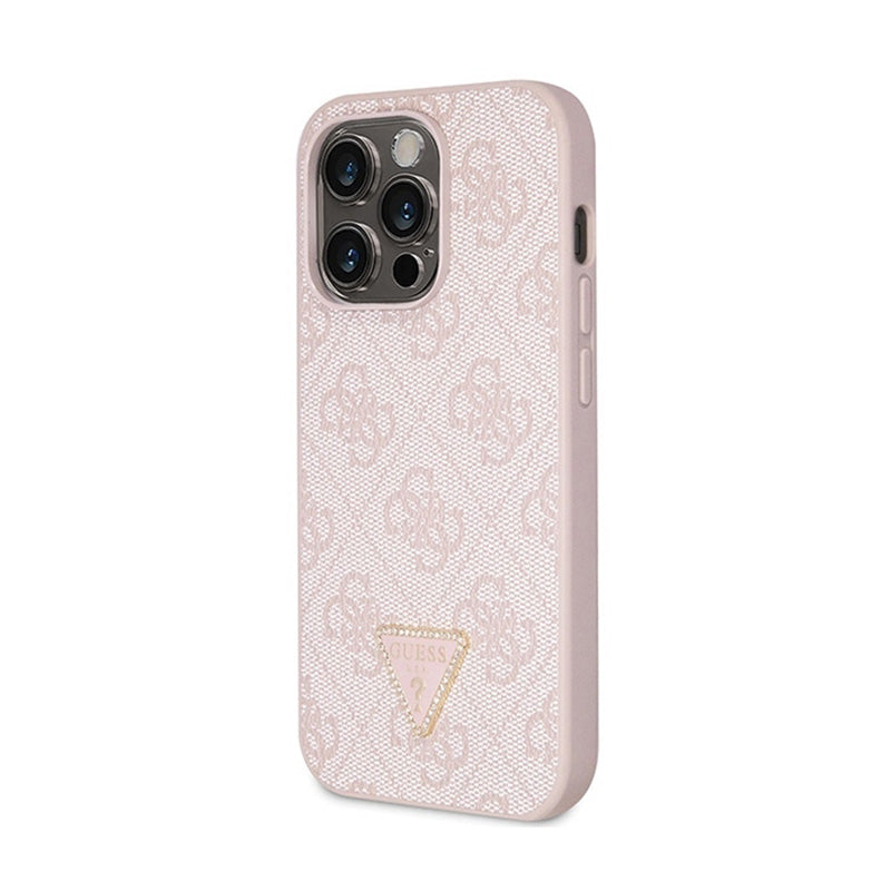 Guess Crossbody 4G metalinis logotipas – iPhone 14 Pro dėklas (rožinis)