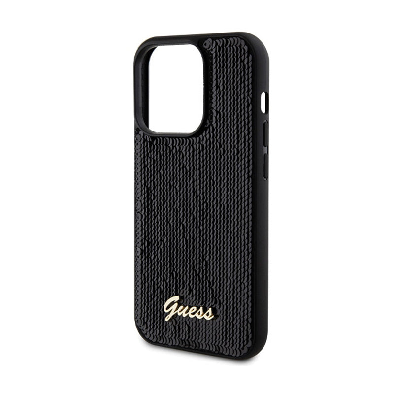 Guess Sequin Script Metal - dėklas skirtas iPhone 13 Pro Max (juoda)