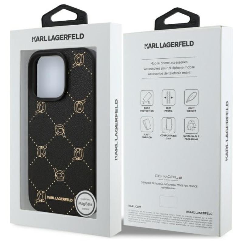Karl Lagerfeld MagSafe Karlo galva – dėklas, skirtas iPhone 16 Pro Max (juodas)
