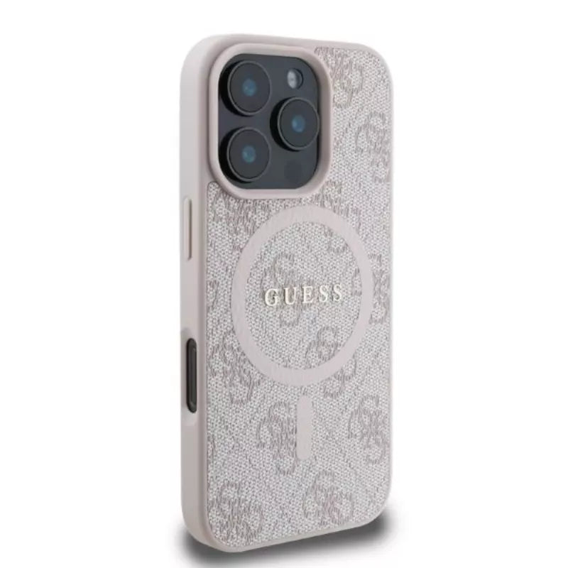 Guess 4G Ring Classic Logo MagSafe dėklas iPhone 16 Pro (rožinė)