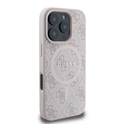 Guess 4G Ring Classic Logo MagSafe dėklas iPhone 16 Pro (rožinė)
