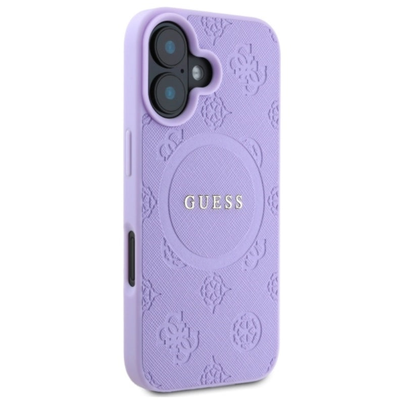 Guess Saffiano Peony Classic Logo MagSafe – dėklas iPhone 16 (violetinė)