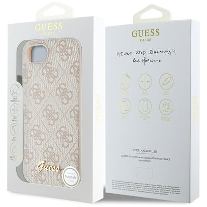 Guess 4G Script Logo MagSafe dėklas, skirtas iPhone 16e (rožinis)