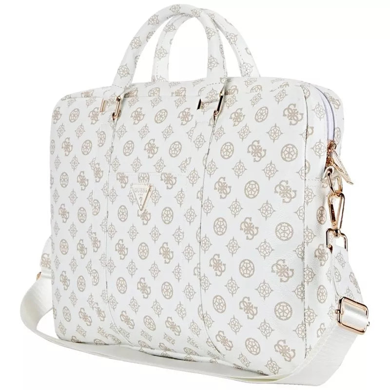 Guess 4G Peony Front Pocket Zipper Triangle Logo - nešiojamojo kompiuterio krepšys 16 colių (baltas)