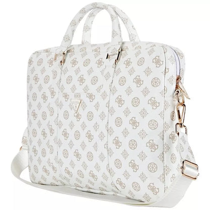 Guess 4G Peony Front Pocket Zipper Triangle Logo - nešiojamojo kompiuterio krepšys 16 colių (baltas)