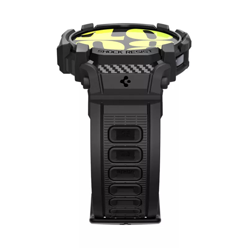 Spigen Rugged Armor Pro – dirželis + dėklas, skirtas „Samsung Galaxy Watch 7 40 mm“ (matinis juodas)