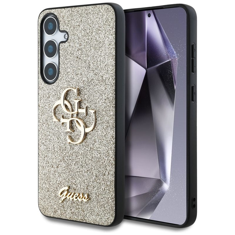 Guess Fixed Glitter Big 4G Metal Logo – dėklas Samsung Galaxy S25 (auksinis)