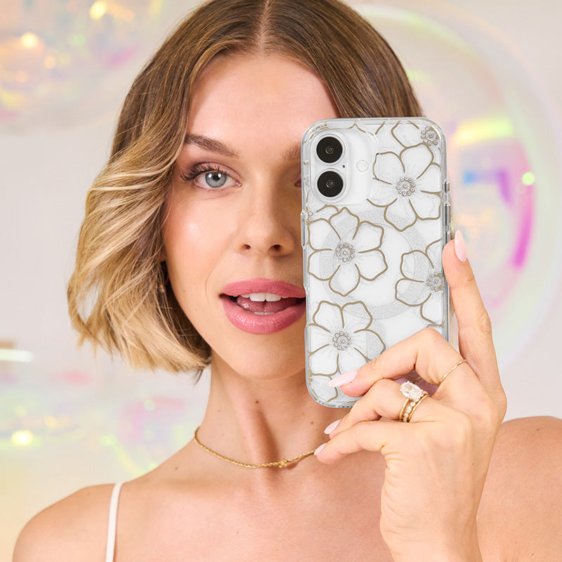 Case-Mate Floral Gems MagSafe – dėklas iPhone 16 Plus (auksinis)