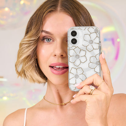 Case-Mate Floral Gems MagSafe – dėklas iPhone 16 Plus (auksinis)