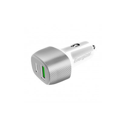 Energizer Ultimate - USB-C ir USB-A 38W PD + QC3.0 automobilinis įkroviklis (baltas / sidabrinis)
