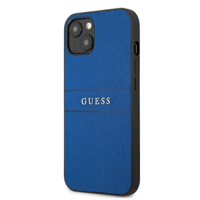 Guess Saffiano Metal Logo Stripes - dėklas, skirtas iPhone 13 mini (mėlyna)