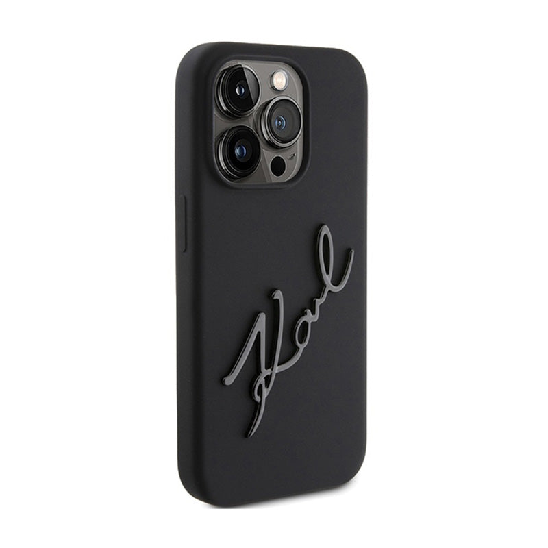 Karl Lagerfeld Silikoninis Karl Script – „iPhone 15 Pro“ dėklas (Juodas)