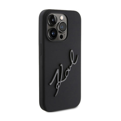 Karl Lagerfeld Silikoninis Karl Script – „iPhone 15 Pro“ dėklas (Juodas)