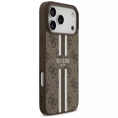 Guess 4G Printed Stripes MagSafe - Dėklas iPhone 17 Pro Max (ruda)