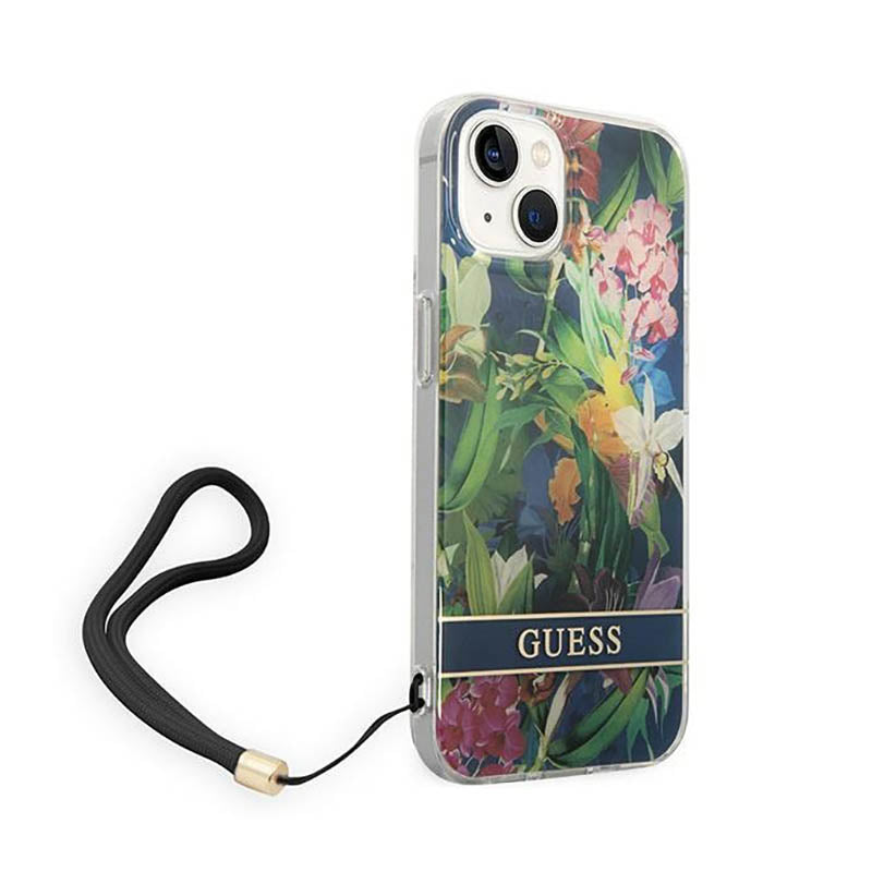 Guess Flower Cord - dėklas, skirtas „iPhone 14 Plus“ (mėlynas)