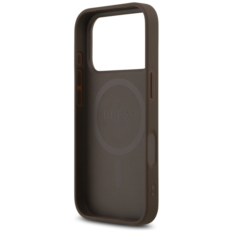 Guess 4G Spausdintos Juostelės MagSafe dėklas iPhone 17 Pro (rudas)