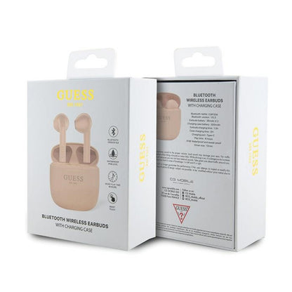 Guess True Wireless Script Logo BT5.3 – TWS ausinės + įkrovimo dėklas (rožinis)
