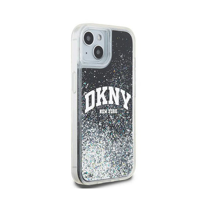 DKNY Liquid Glitter Big Logo – dėklas, skirtas iPhone 15 / 14 / 13 (juodas)