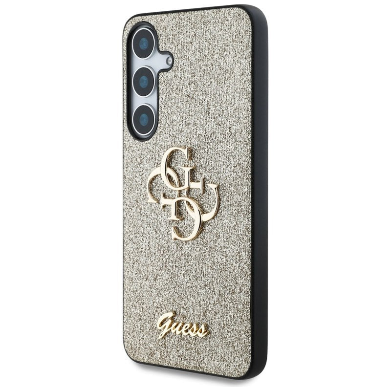 Guess Fixed Glitter Big 4G Metal Logo – dėklas Samsung Galaxy S25 (auksinis)