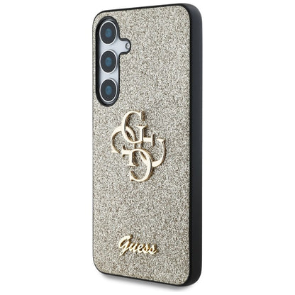 Guess Fixed Glitter Big 4G Metal Logo – dėklas Samsung Galaxy S25 (auksinis)