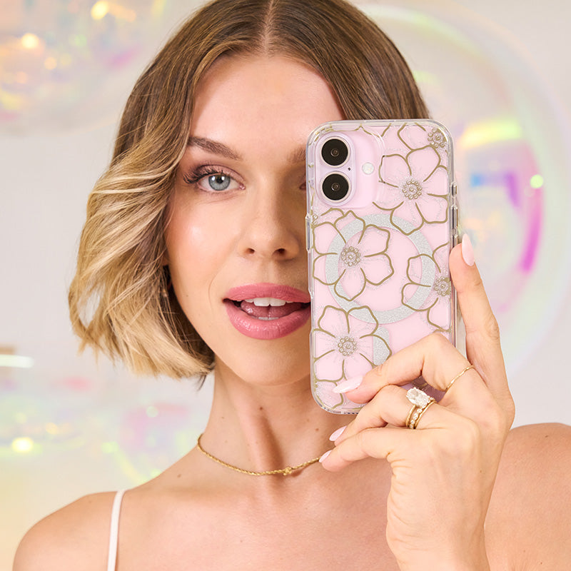 Case-Mate Floral Gems MagSafe – dėklas iPhone 16 Plus (auksinis)