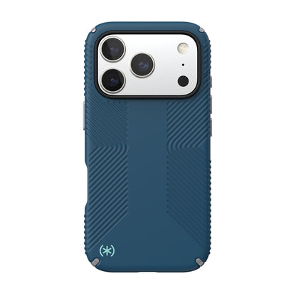 Speck Presidio2 Grip MagSafe – Dėklas iPhone 17 Pro (Tamsiai mėlynos / Sidabro metalo)