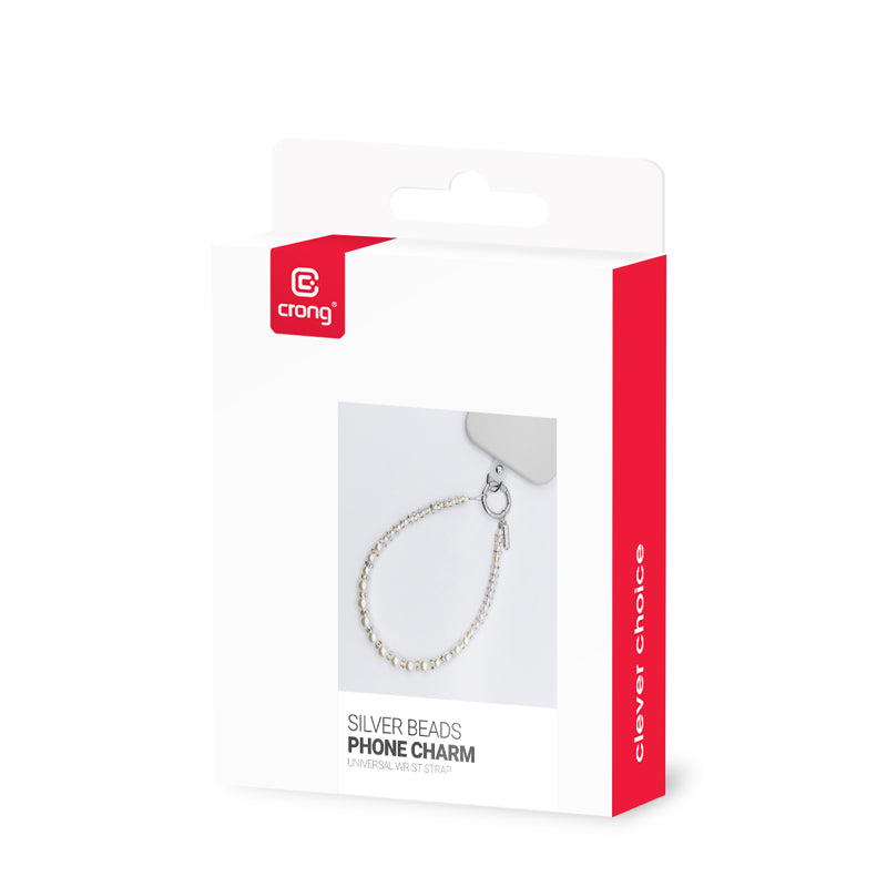 Crong telefono pakabukas - telefono dirželis (sidabro karoliukai)