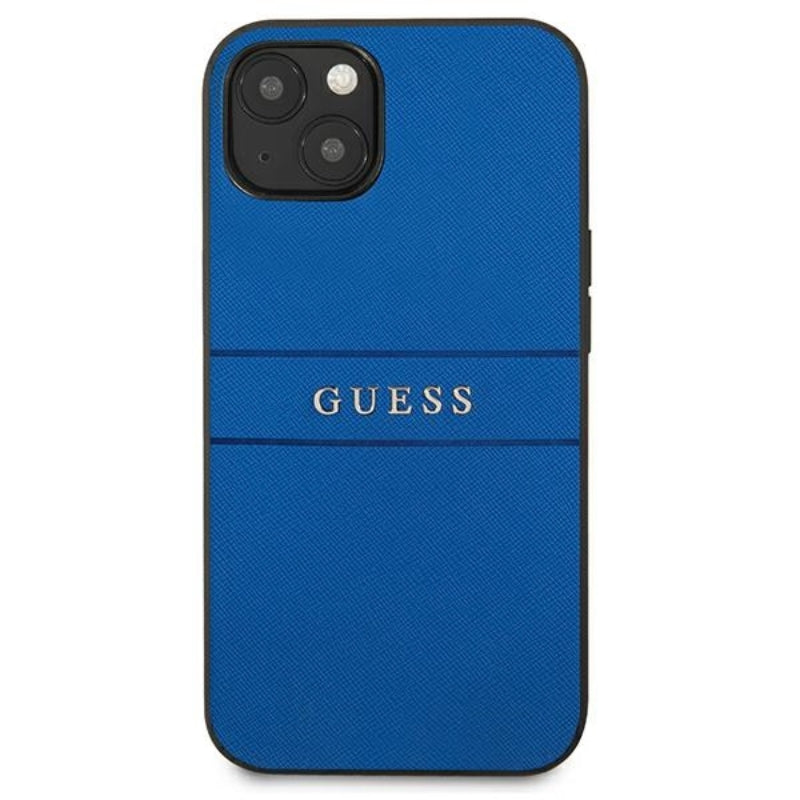 Guess Saffiano Metal Logo Stripes - dėklas, skirtas iPhone 13 mini (mėlyna)