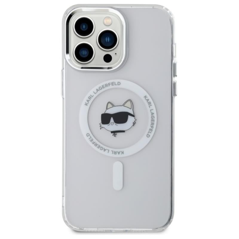Karl Lagerfeld IML Metal Choupette Head MagSafe - dėklas, skirtas iPhone 14 Pro Max (Balta)