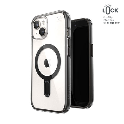 Speck Presidio Perfect-Clear ClickLock & Magsafe - Dėklas, skirtas iPhone 16e / iPhone 15 / iPhone 14 / iPhone 13 (Skaidrus / Matinė juoda / Šiferio pilka)