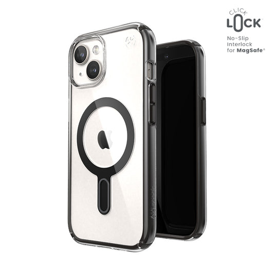 Speck Presidio Perfect-Clear ClickLock & Magsafe - Dėklas, skirtas iPhone 16e / iPhone 15 / iPhone 14 / iPhone 13 (Skaidrus / Matinė juoda / Šiferio pilka)