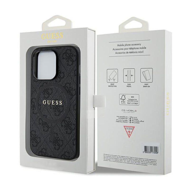 Guess 4G kolekcija od odos su metaliniu logotipu MagSafe - dėklas iPhone 14 Pro (juodas)