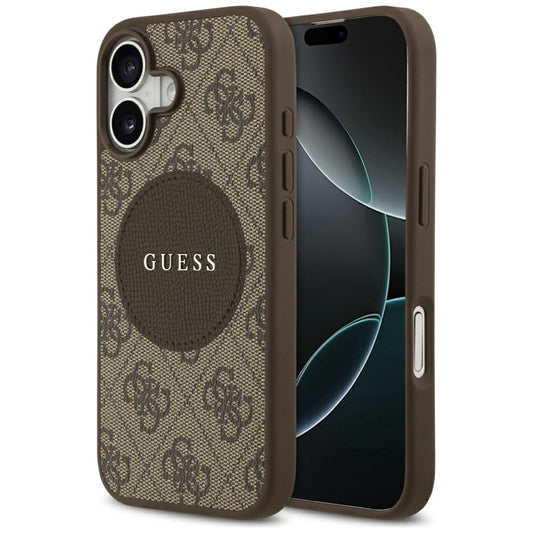 Guess 4G Circle Classic Logo MagSafe – dėklas iPhone 17 (rudas)