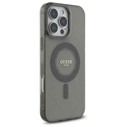Guess IML Rhinestones MagSafe – dėklas skirtas iPhone 16 Pro Max (juodas)