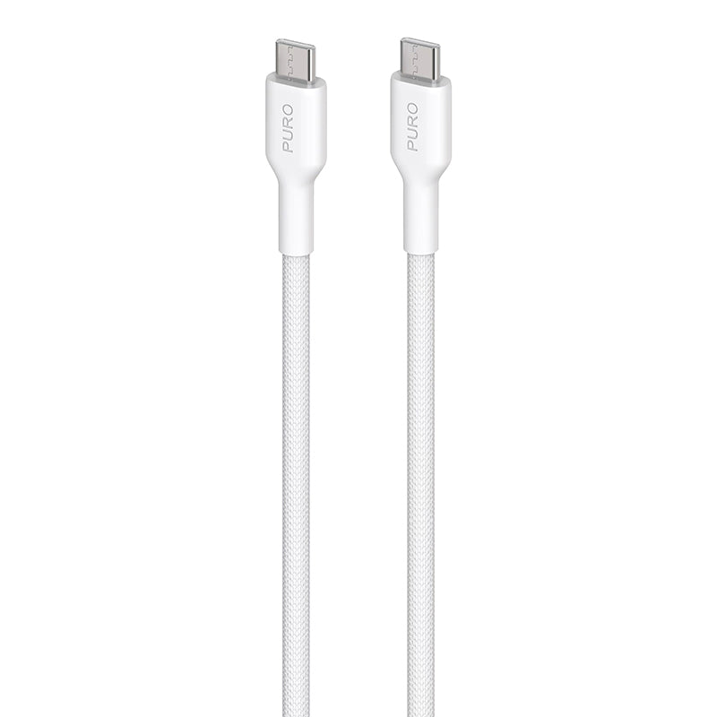 PURO Fabric - Itvarus pintas USB-C–USB-C kabelis 1,2 m (baltas)