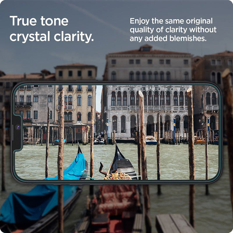 Spigen GLAS.TR EZ FIT 2 vienetai - Grūdintas stiklas, skirtas iPhone 16e / iPhone 14 / iPhone 13 Pro / iPhone 13, 2 vnt.