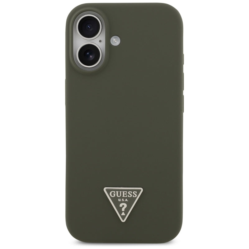 Guess Silikoninis trikampis logotipas MagSafe - dėklas iPhone 17 (khaki)
