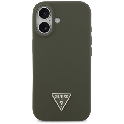 Guess Silikoninis trikampis logotipas MagSafe - dėklas iPhone 17 (khaki)