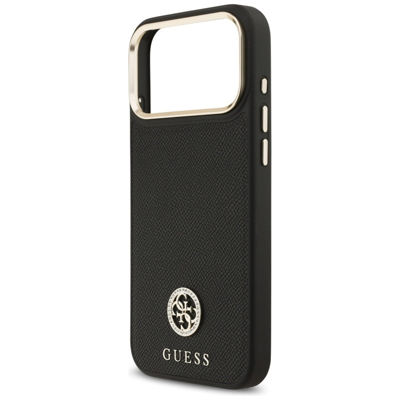 Guess Grūdėtas Strass Logotipas MagSafe dėklas iPhone 17 Pro Max (juodas)