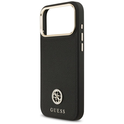 Guess Grūdėtas Strass Logotipas MagSafe dėklas iPhone 17 Pro Max (juodas)