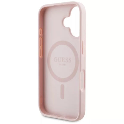 Guess Grained Printed Flower Pattern MagSafe - dėklas iPhone 16 (rožinis)